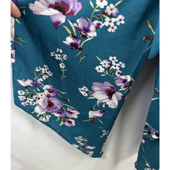 BelongSci Teal Floral Jumpsuit | XS | Wide Leg Sleeveless Romper with Belt - Picture 3 of 8